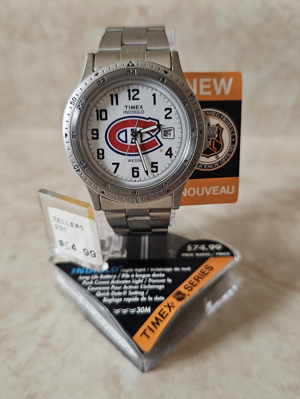 Timex Indiglo NHL Montreal Canadiens Stainless Steel Watch Vintage NWT